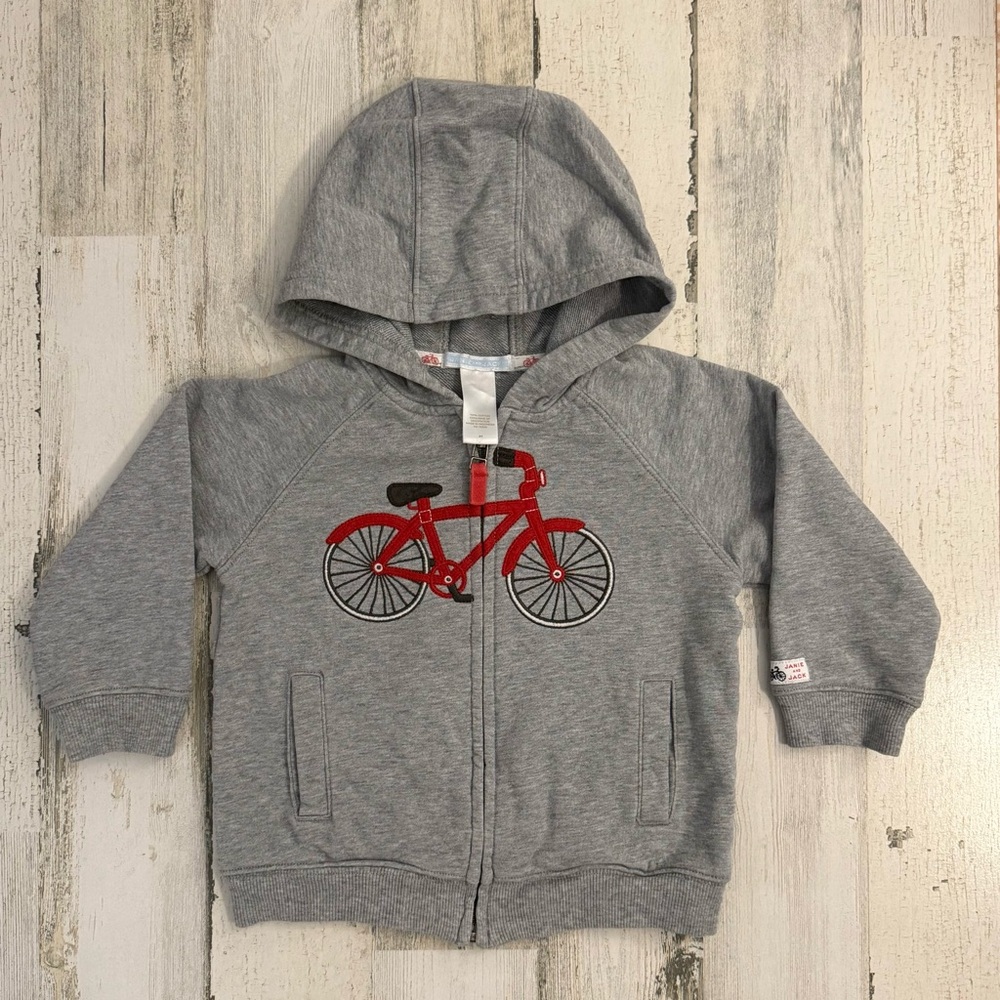 Children's Grey Hoodie with Red Bicycle Appliqué